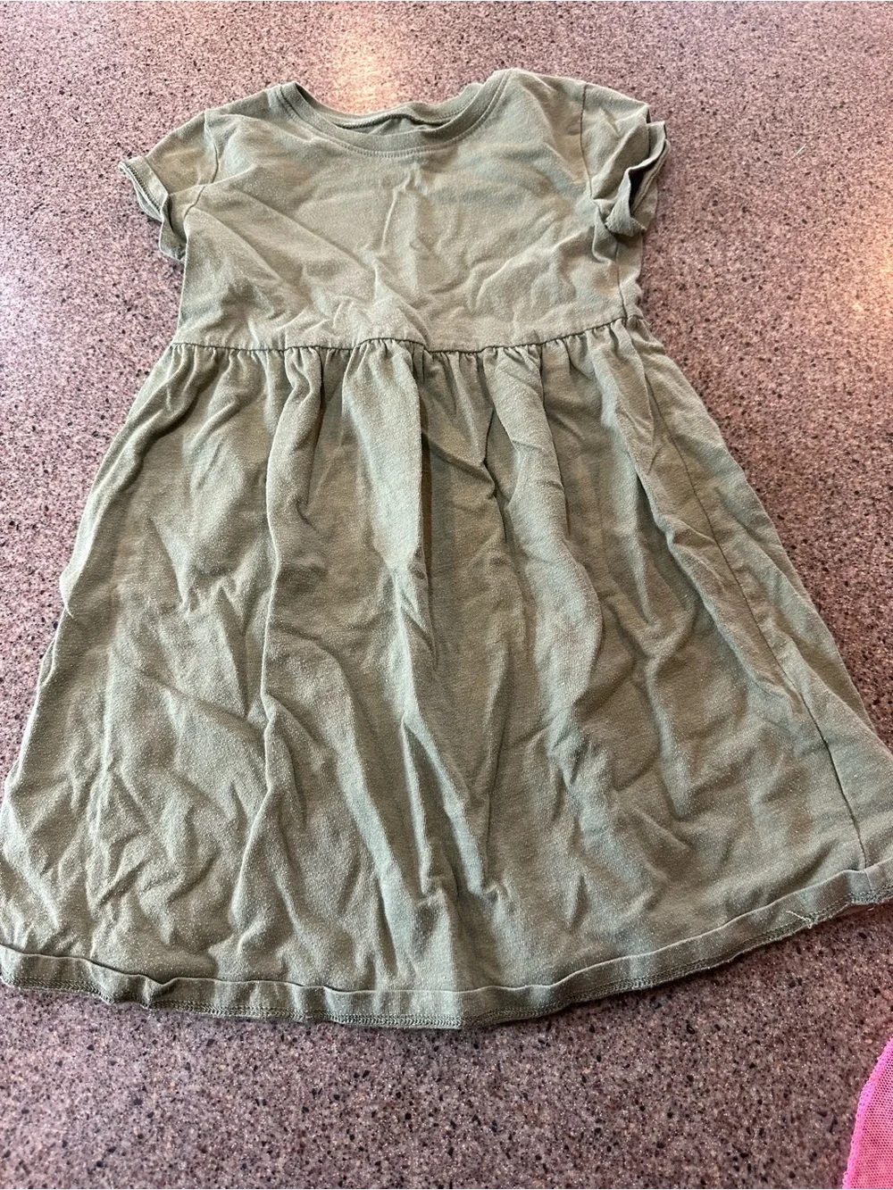 Old Navy Olive Green Short-Sleeve Gathered Waist Dress